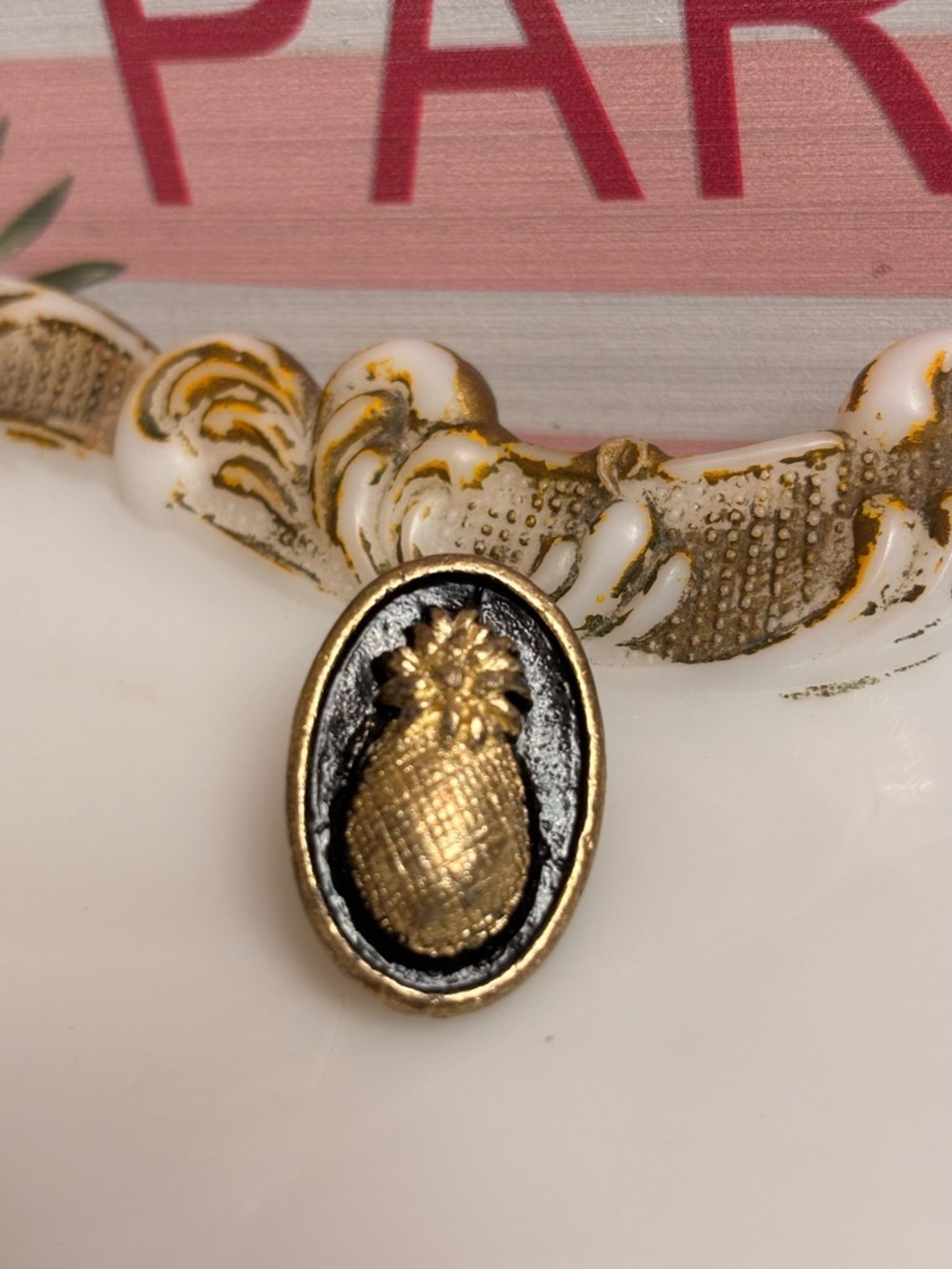 Vintage Gold-tone Pineapple Brooch with a Black Oval-Shaped Backdrop